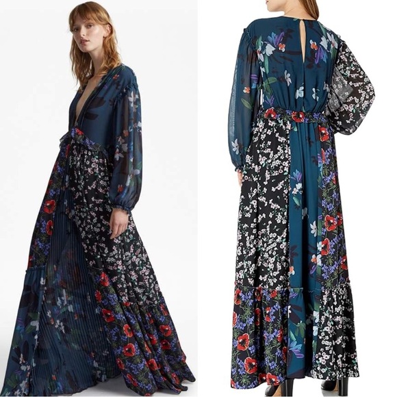 FRENCH CONNECTION Celia Floral Maxi Dress in Blue and Black size 4 - Picture 1 of 12